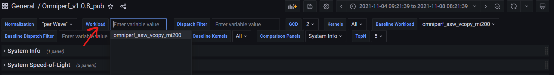 Selecting Grafana workload